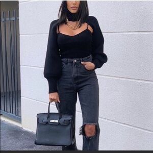 Zara Turtleneck Sleeve Scarf - Black (Size M)